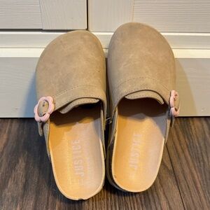 Justice Beige Slip-On Clogs with Pink Accent